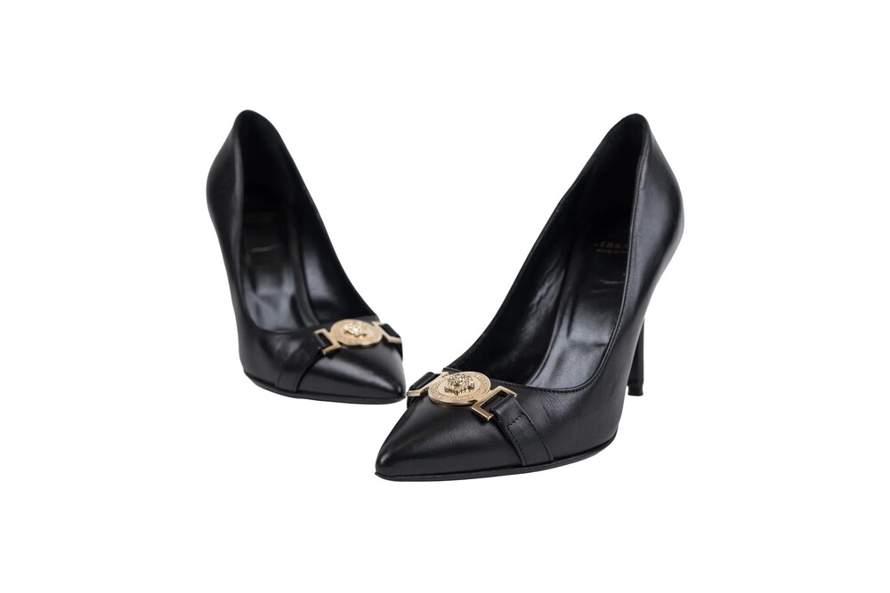 Versace Black Leather Heels Size 35